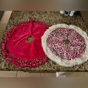 Two miniature Christmas tree skirts